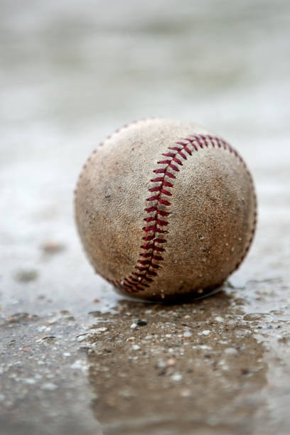 A baseball on a school playground.